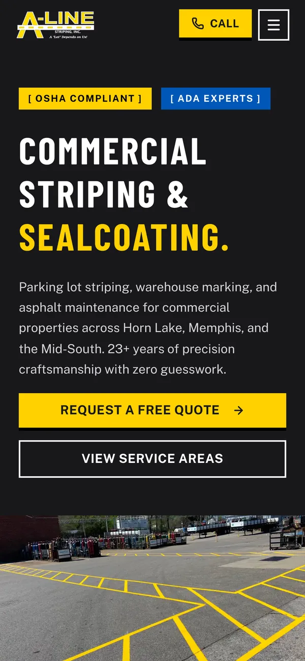 A-Line Striping website on a phone