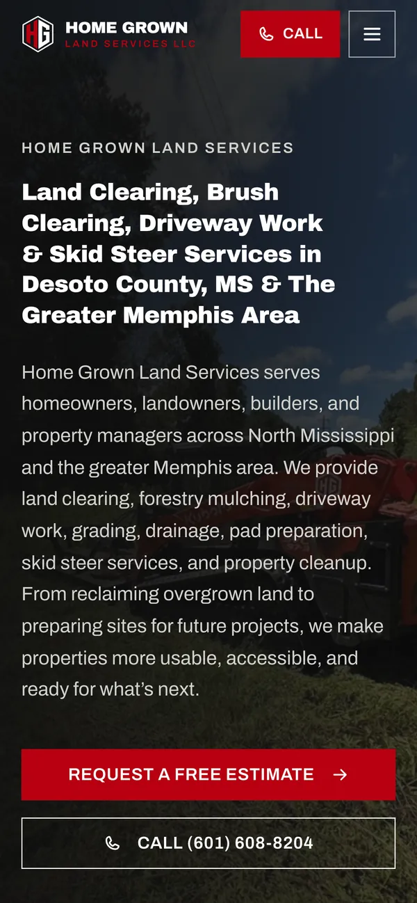 Home Grown Land Services website on a phone